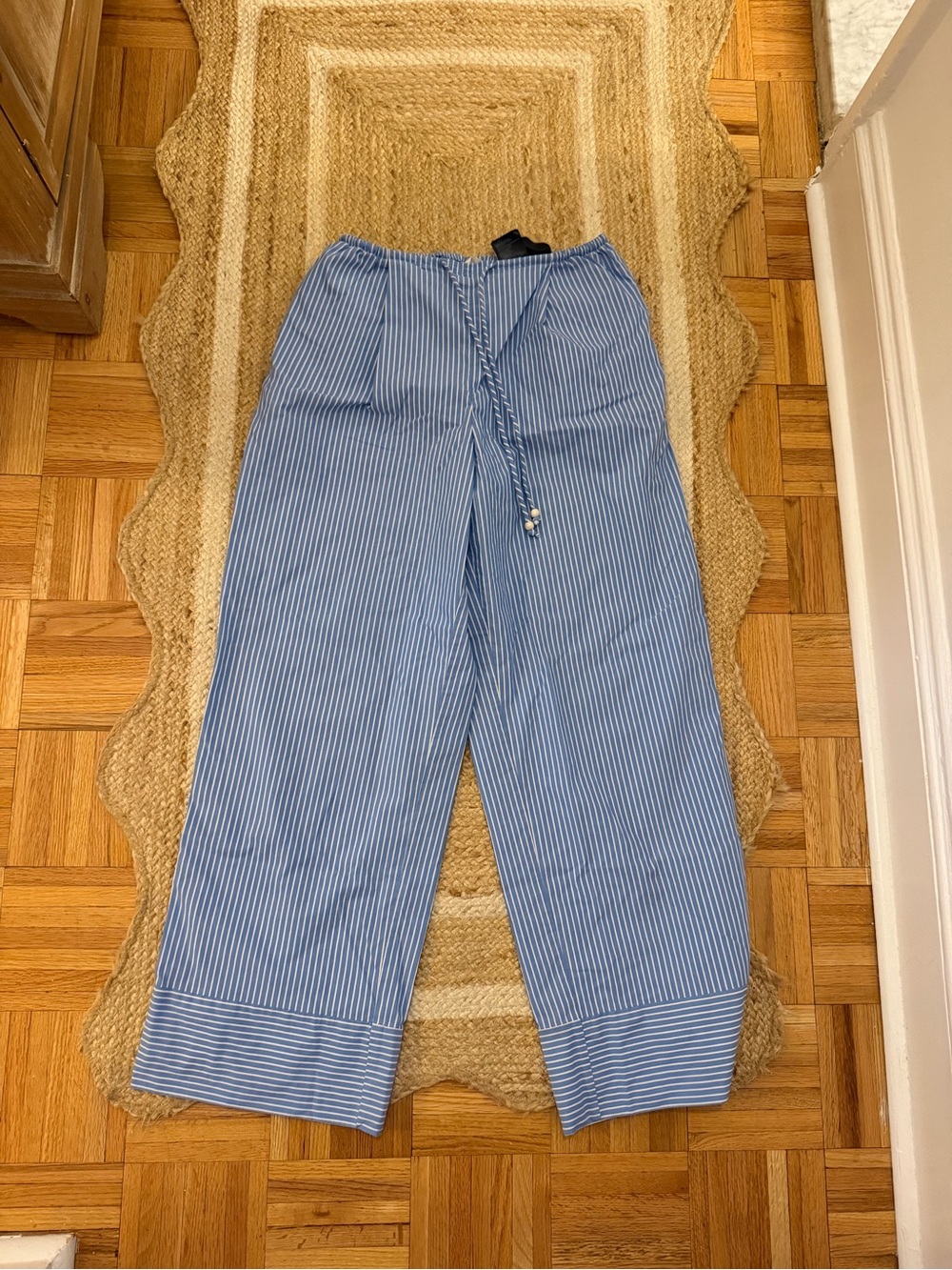 Light Blue Striped Drawstring Pants